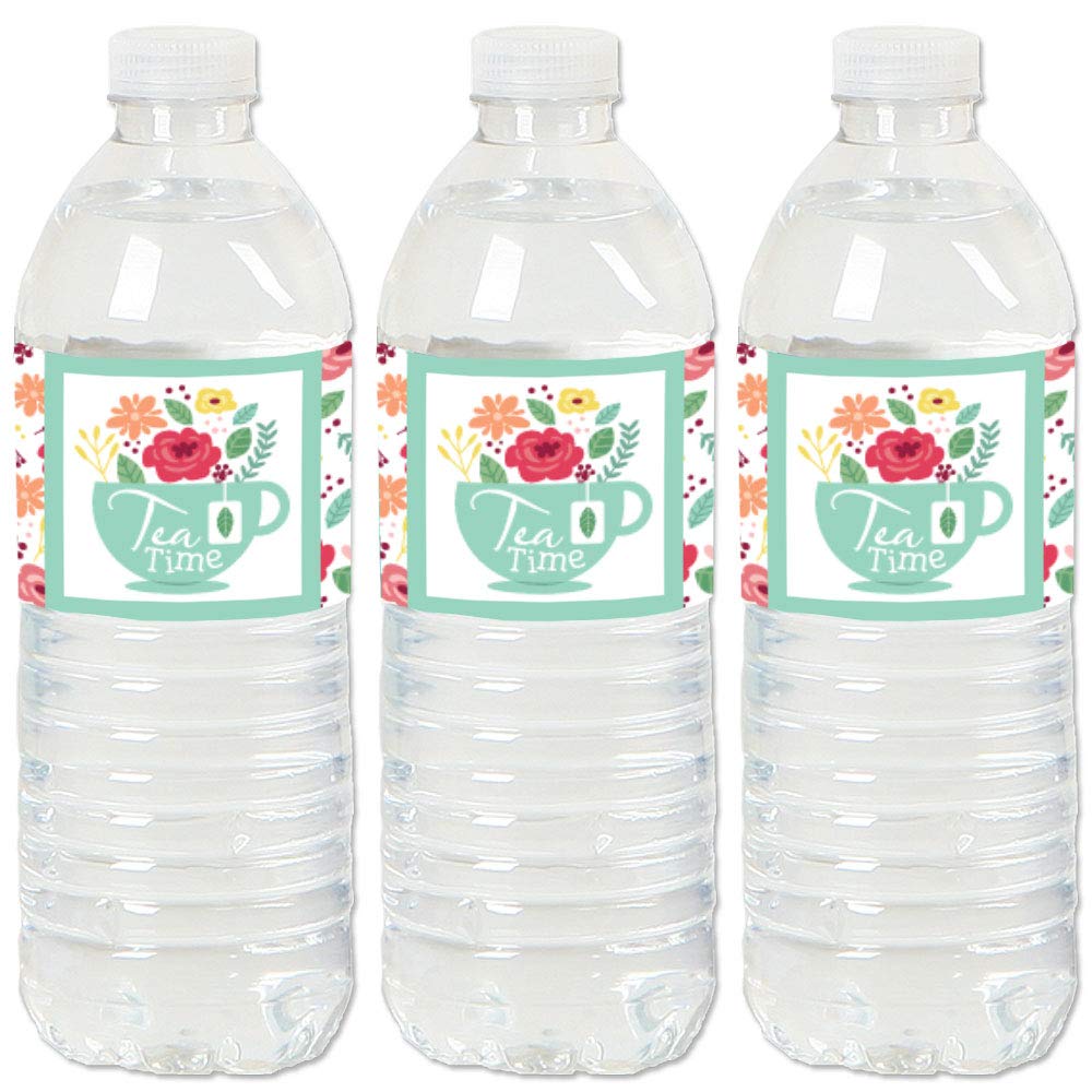 Big Dot Of Happiness Floral Lets Par-Tea - Garden Tea Party Water Bottle Sticker Labels - Set Of 20