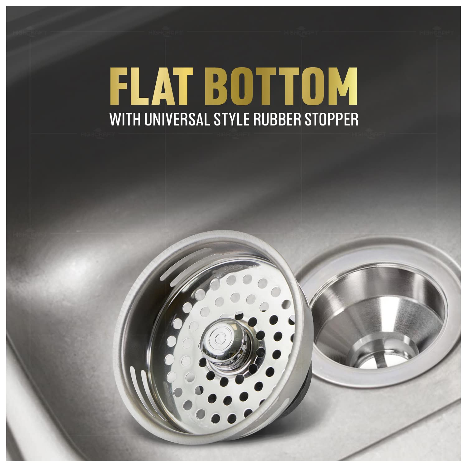 Highcraft 9843-2 Stainless Steel Kitchen Sink Strainer Basket Replacement for Standard Drains (3-1/2 Inch) -Universal Style Rubber Stopper (Pack of 2)