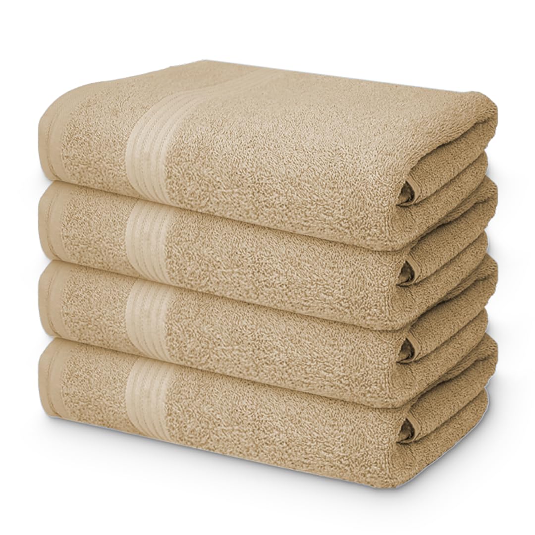Textila 100% Cotton Extra Large Bath Towels - 30X60 (4-Pack, Beige) - Highly Absorbent, Super Soft, And Luxurious For Bathroom,