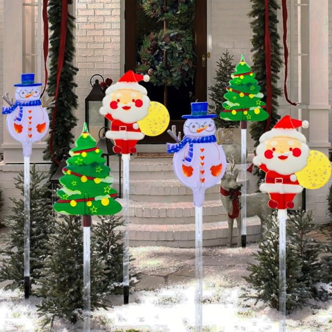 YZYOE 6 Pack LED Outdoor Solar Ground Inserted Christmas Decorative Lights, Waterproof Solar Courtyard Christmas Tree Snowman Sa