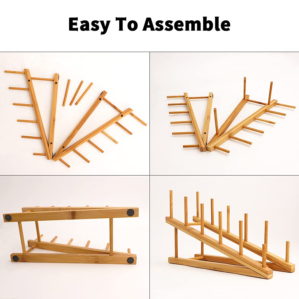 Tie-Dailynec 2 Pcs Wooden Dish Rack Bamboo Drying Rack Stand Pot Lid Holder Kitchen Cabinet Organizer For Dish Plate Bowl Cup Po