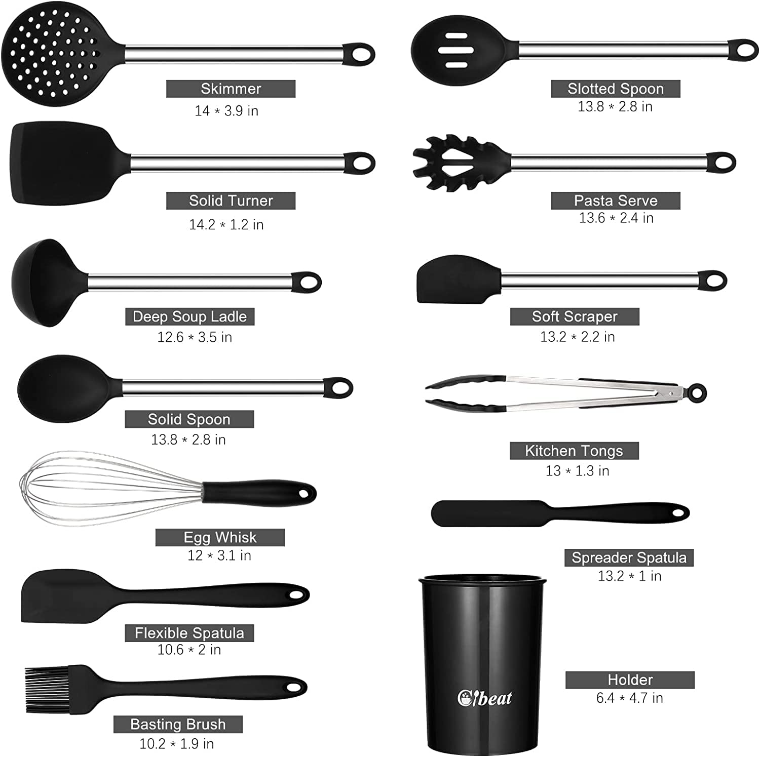 13 Pieces Kitchen Utensil Set, Silicone Cooking Utensils, Stainless Steel Kitchen Utensils Set, Silicone Spatula Set Utensil Set