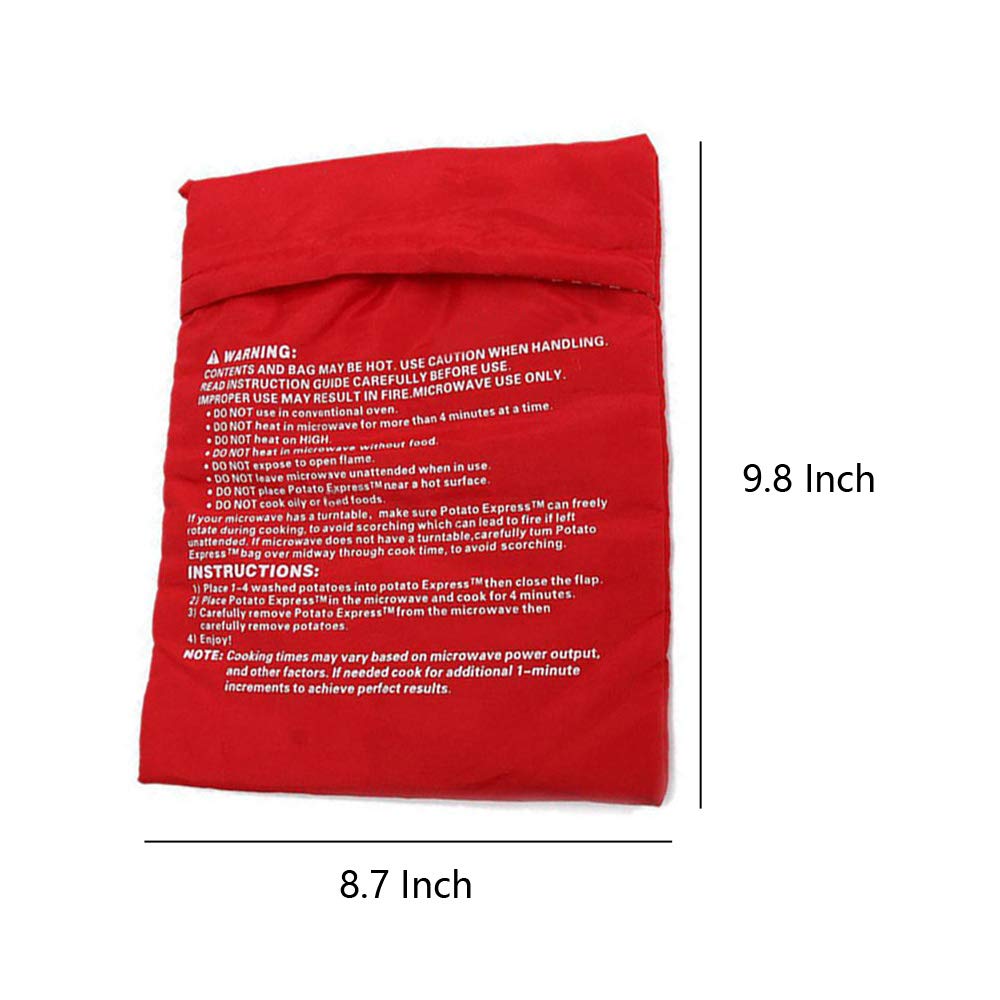 Kiseer 3 Pack Reusable Microwave Potato Bag Baked Potato Cooker Pouch, Red