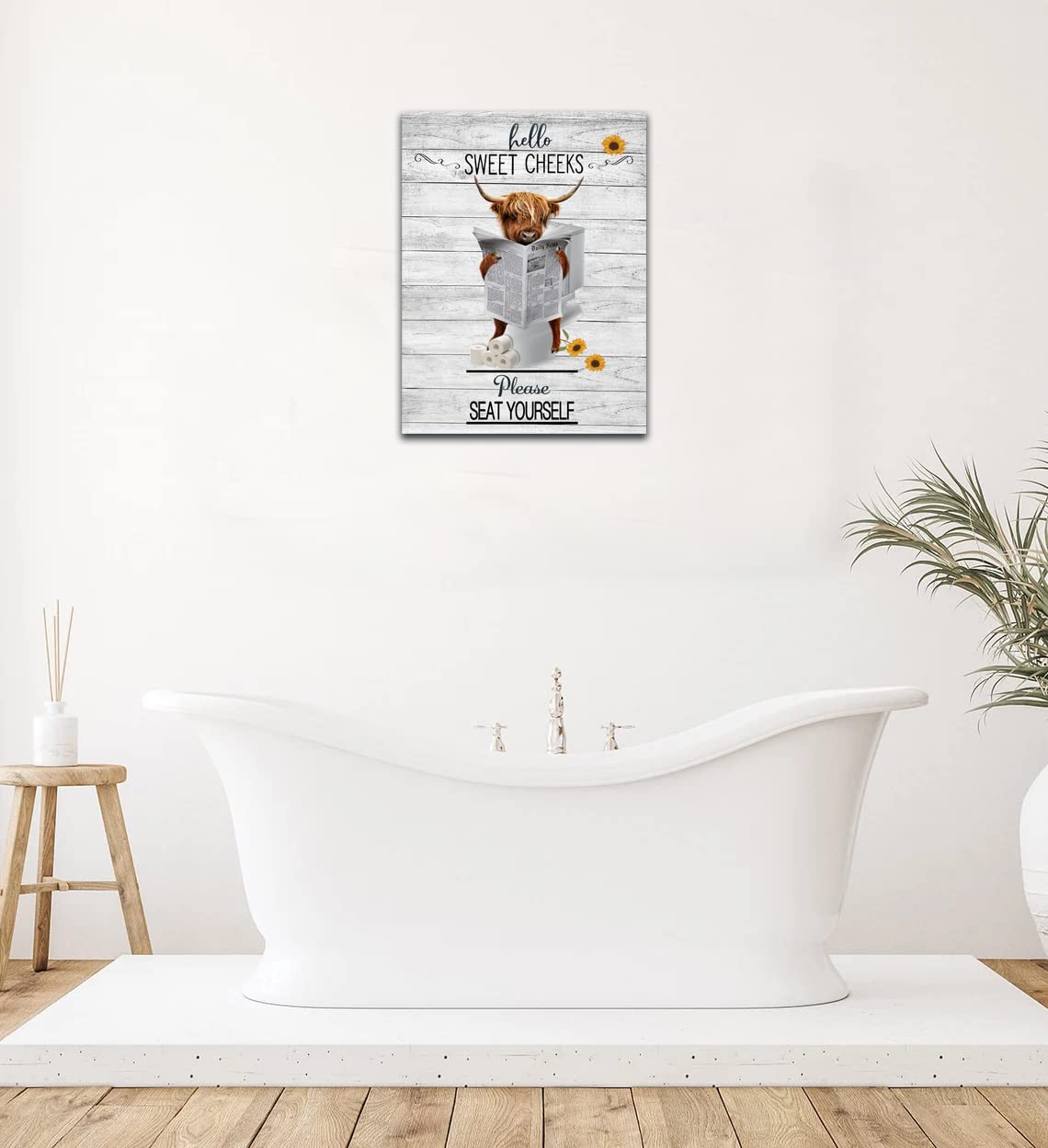 Swachit Funny Highland Cow Bathroom Wall Art Highland Cattle Bathroom Wall Decor Cow On Toilet Pictures For Wall Farmhouse Bathr