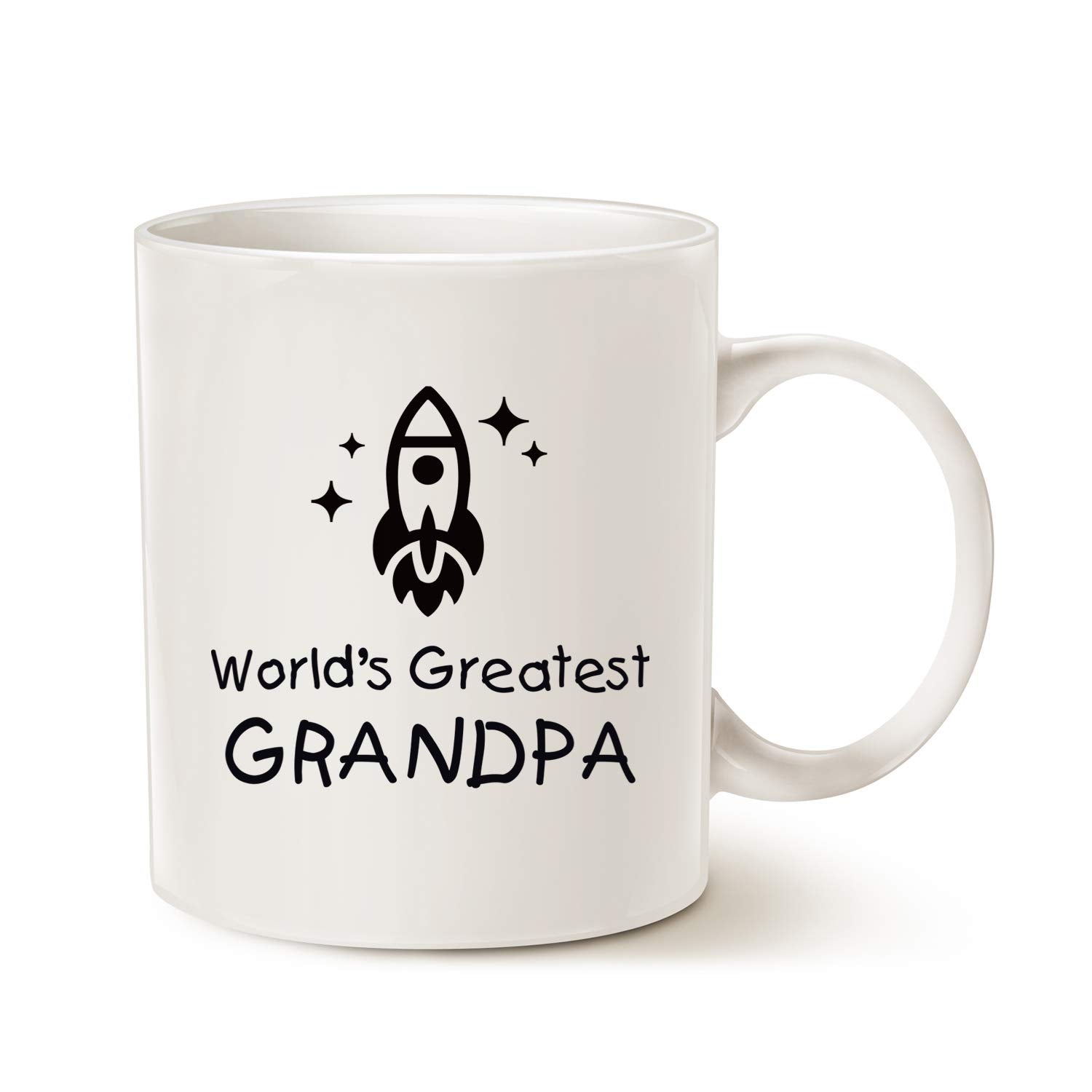 MAUAG Funny Grandpa Coffee Mug, Worlds Greatest Grandpa Rocket Ship Cup White 11 Oz, Best Birthday Gifts for Grandpa, Grandfathe