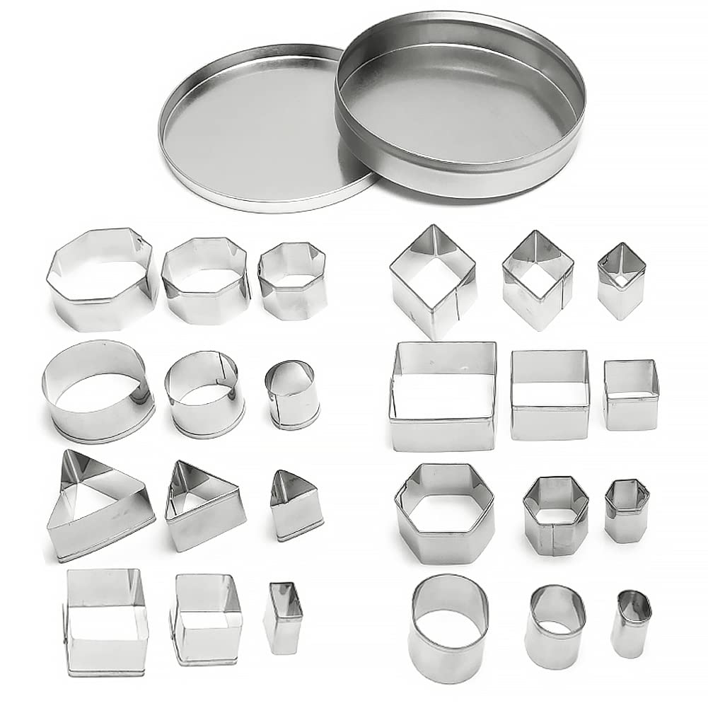 Ofone 24 Pcs Small Cookie Cutters Set, Stainless Steel Geometric Shapes Fondant Cutter Including Square Triangle Oval Rectangle