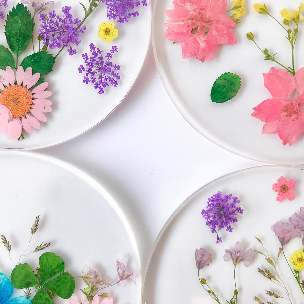 Drink Coasters Flower Cup Mat-Epoxy Resin Coasters With Colorful Natural Floral Reusable Round Kitchen Utensils For Dining Cups