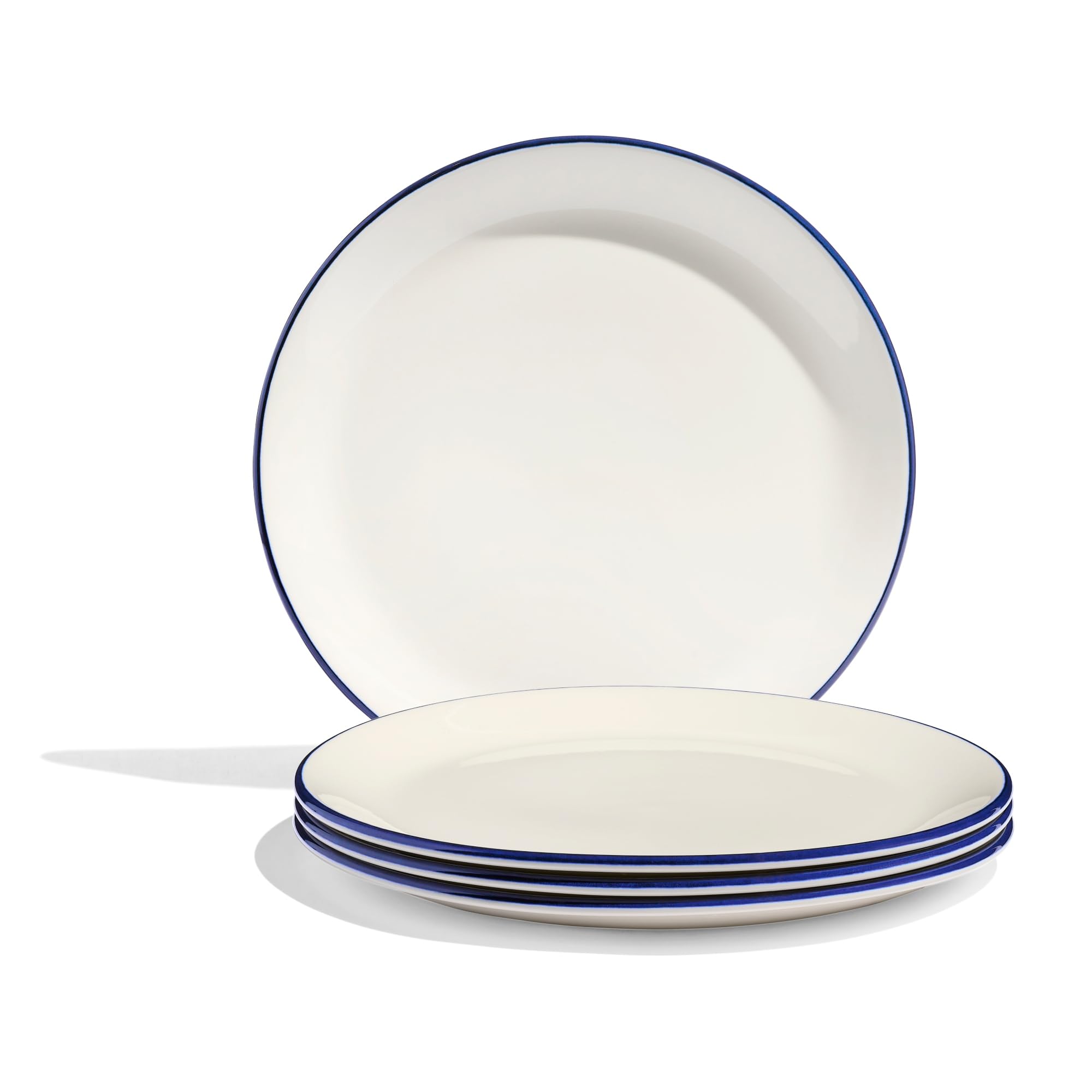 Made In Cookware  11 Dinner Plates  Set of 4  White With Navy Blue Rim  Porcelain  Crafted in England