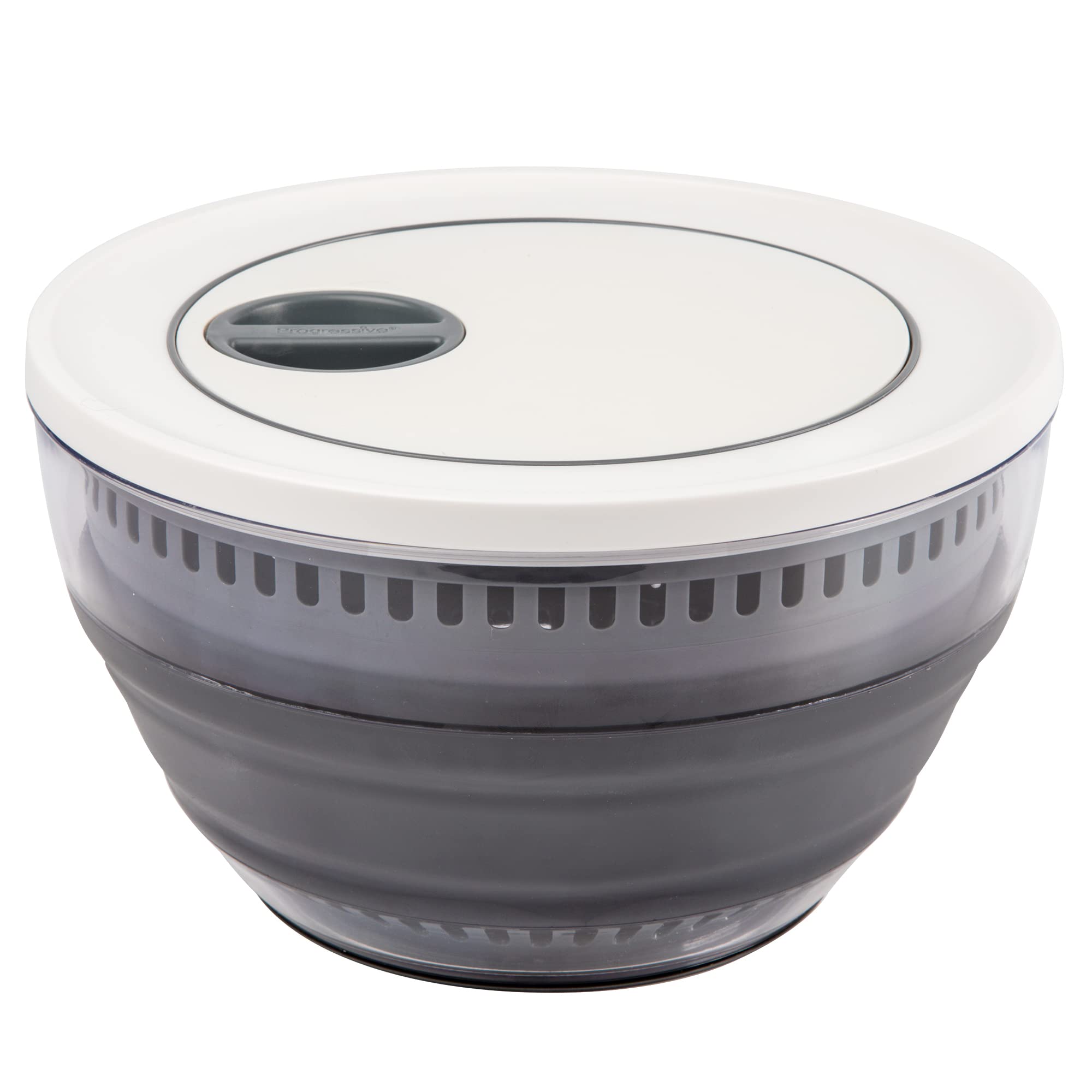 Progressive International 4 Quart Collapsible Salad Spinner & Colander, Gray Plastic, Model CSS-3JADAGY for Easy Food Preparation