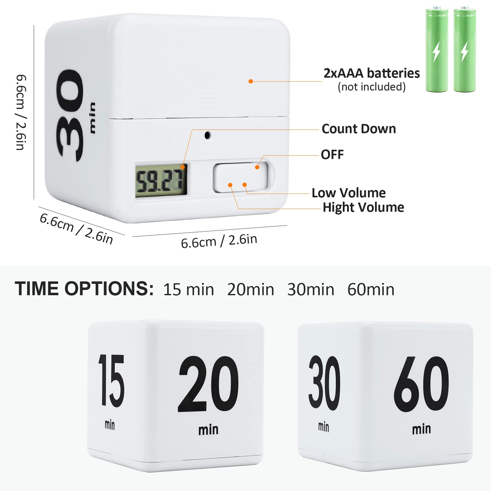 Feilifan Cube Timer, Time, Kitchen Timer Kids Timer For Adhd Productivity Workout Flip Timer Classroom For Studytime Countdown M