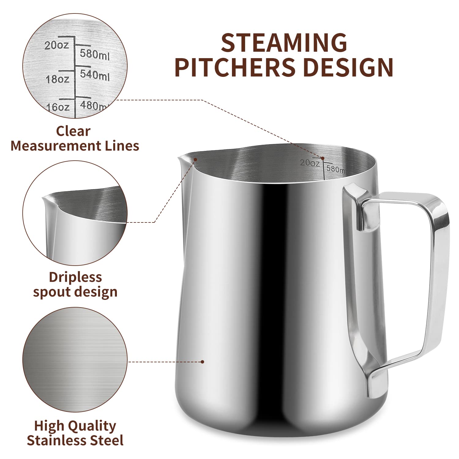 Milk Frothing Pitcher, Stainless Steel Espresso Milk Frothing Pitcher 12Oz/350Ml Coffee Milk Frother Cup With Decorating Art Pen