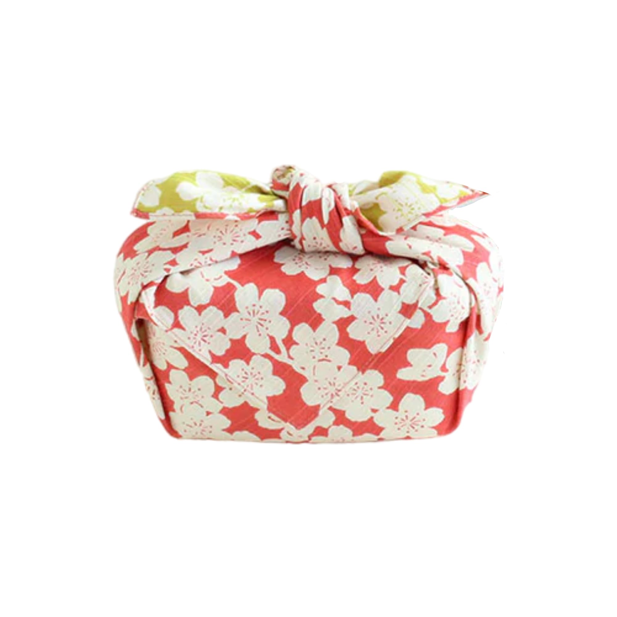 Japanese Reversible Furoshiki - Traditional Wrapping Cloth - 100% Cotton - 18.9 X 18.9 In - Weeping Cherry Tree - Pink And Green