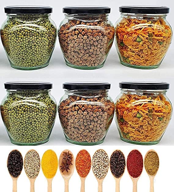 Meelana Small Glass Jar With Air Tight Lid For Kitchen Dried Masla Storage Jar,Honey Jar,Jars And Containers,Spice Masala Jar (B