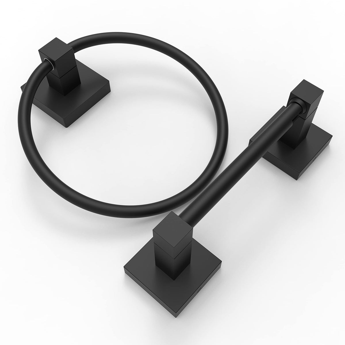 Ruacq Matte Black Toilet Paper Holder Towel Ring Bathroom Accessories Hardware Set Double Post Pivoting Toilet Roll Holder Squar