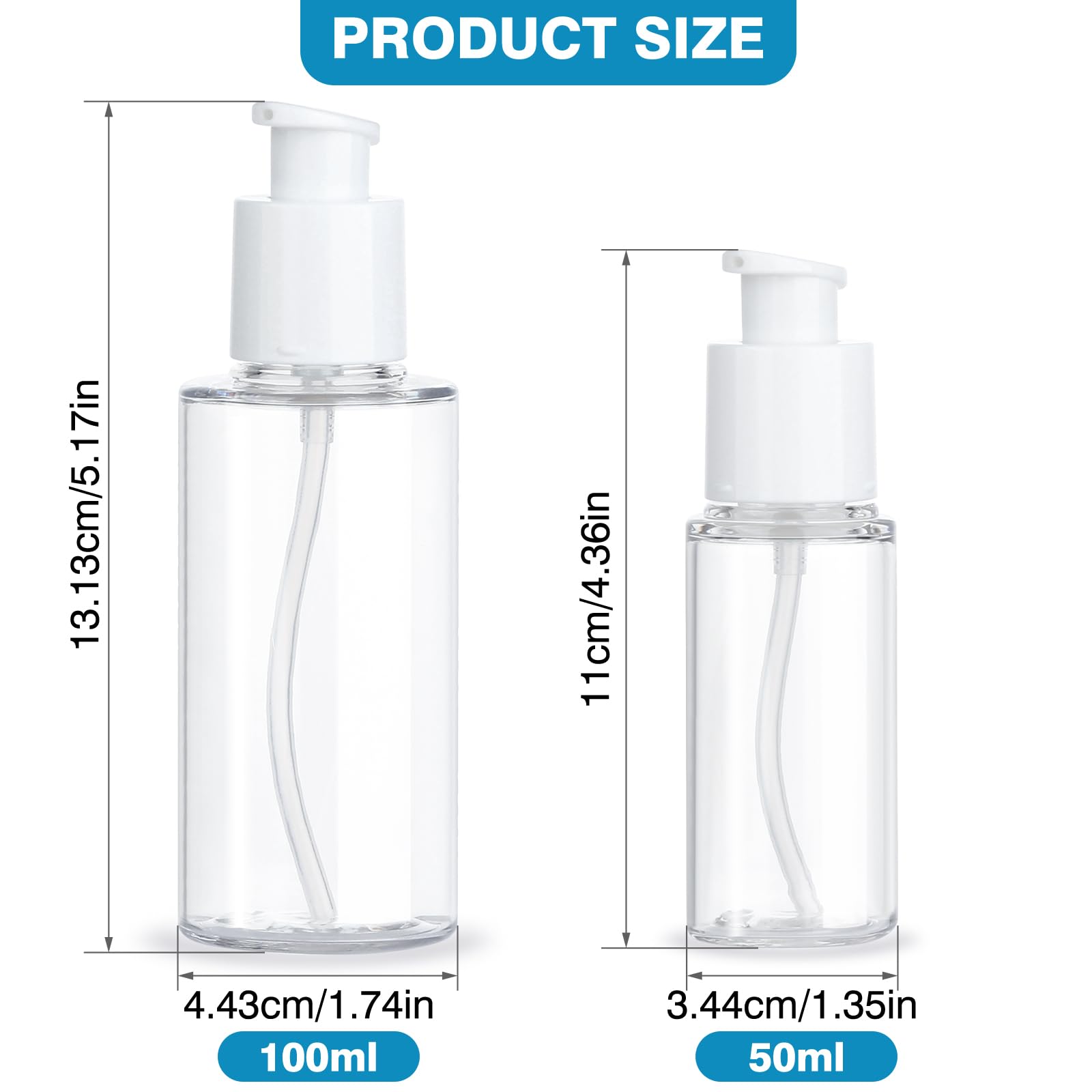 KREMORV Travel Pump Bottle 2pcs Cosmetic Pump Container Refillable Clear Lotion Bottles for Cream and Pure Essential Oils to Tra