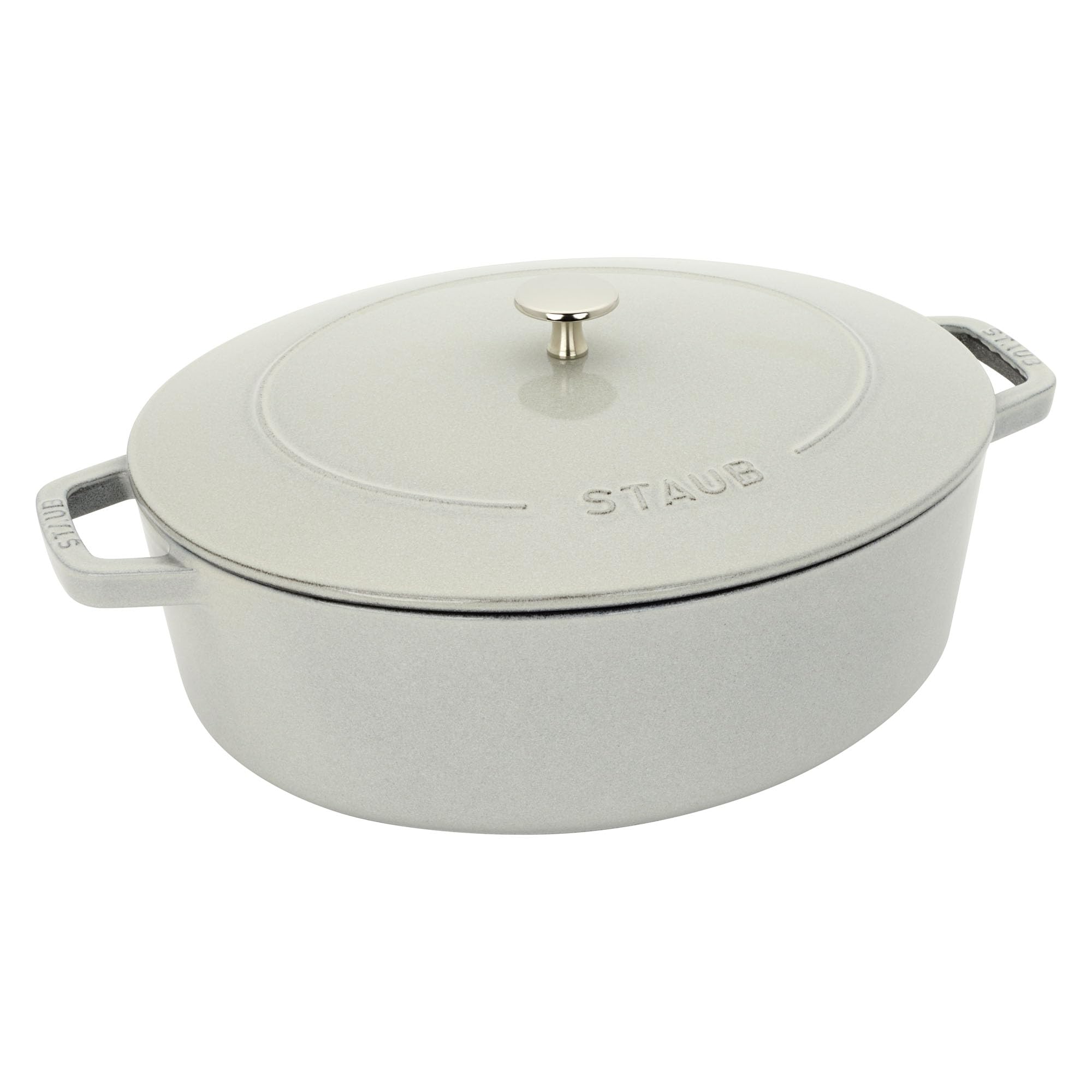 Staub Specialty Shaped Cast Iron 6.25-Qt Shallow Oval Dutch Oven-White Truffle
