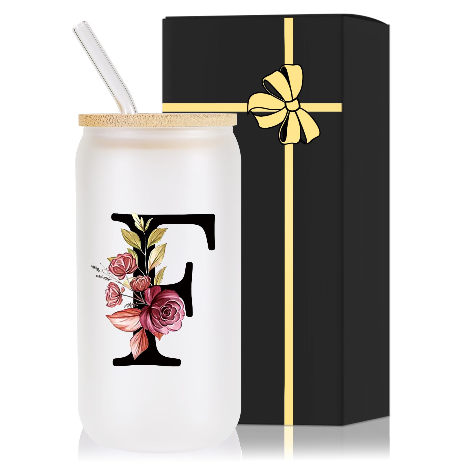 Monogrammed Glass Drinking Cup With Lid Straw Women Flight Attendant Pet Sitter Secretary Hairdress Caregiver Musicians Dancer C