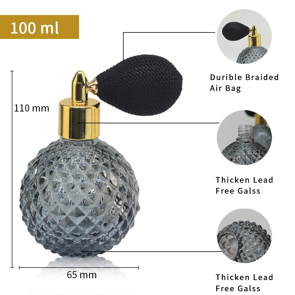 Linall Perfume Atomizer Spray Bottle 3.4Oz / 100Ml - Vintage Refillable Glass Bottle - Spbt0003 (3 Pcs)