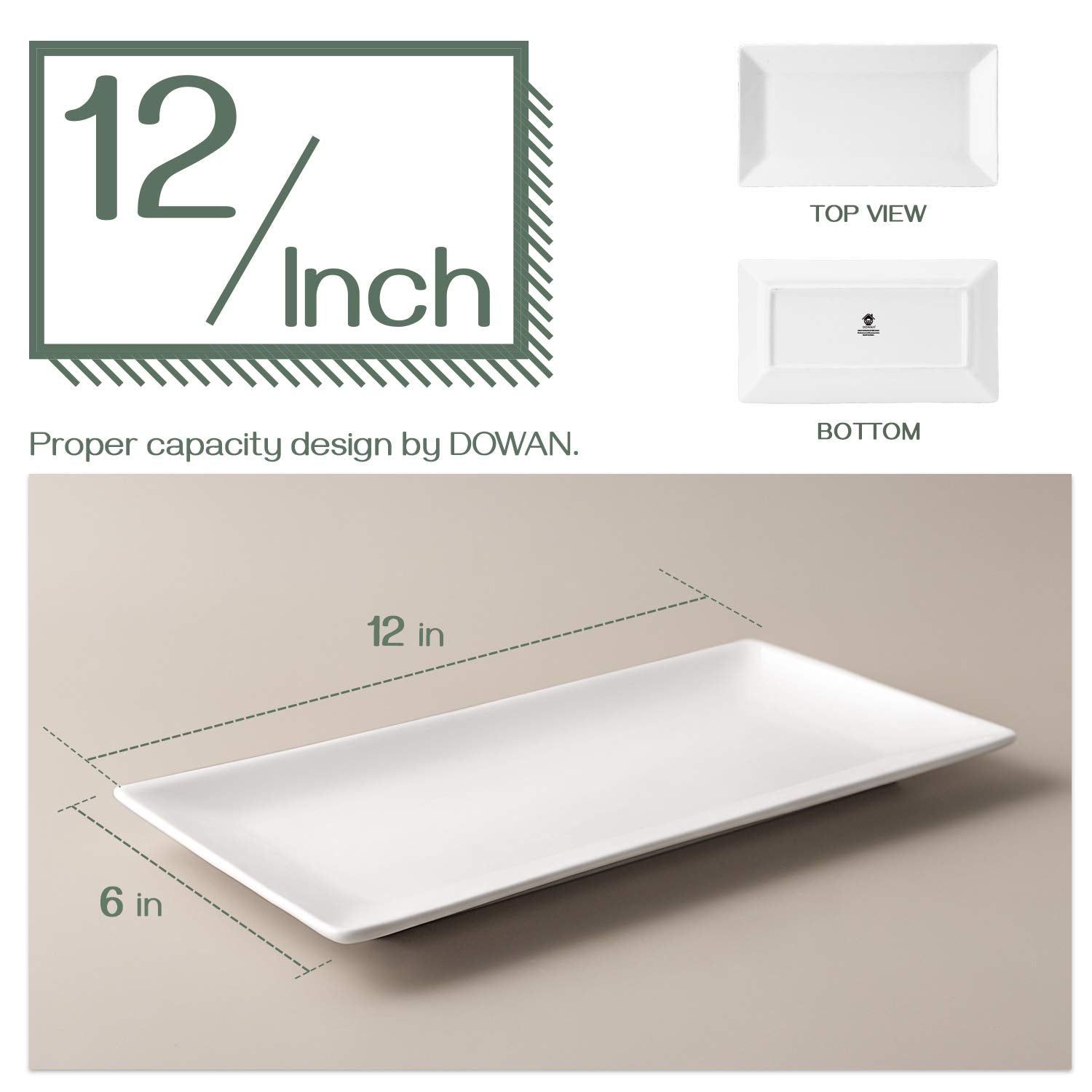 Dowan 12'' Rectangle Plates Set Of 4 - White Serving Platters For Party, Wedding, And Entertaining - Rectangular Serving Trays D