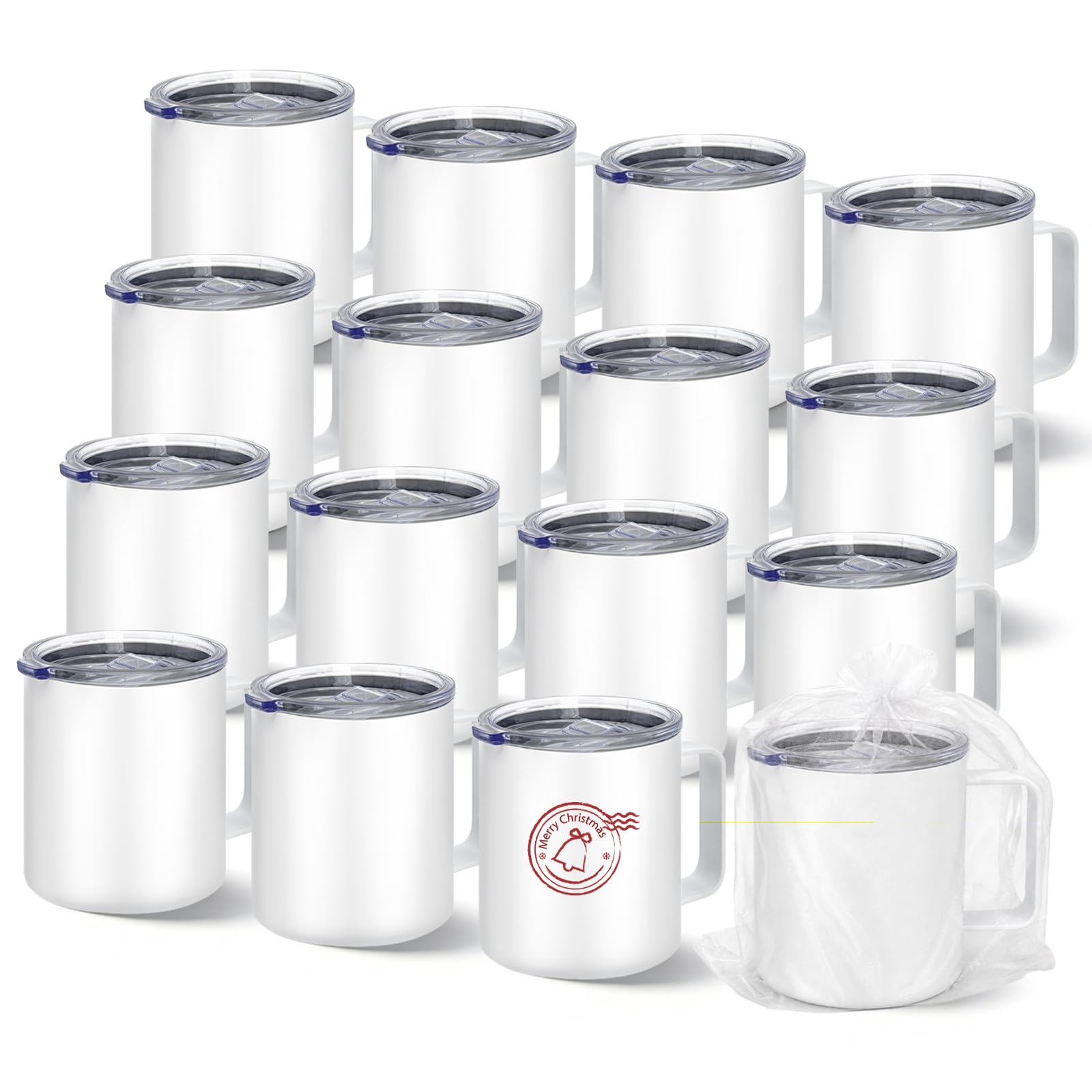 YOUKE OLA 16 Pack Sublimation Tumblers with handle Blanks Stainless Steel Double Wall Insulated with Gift Drawstring Bag & Lids 