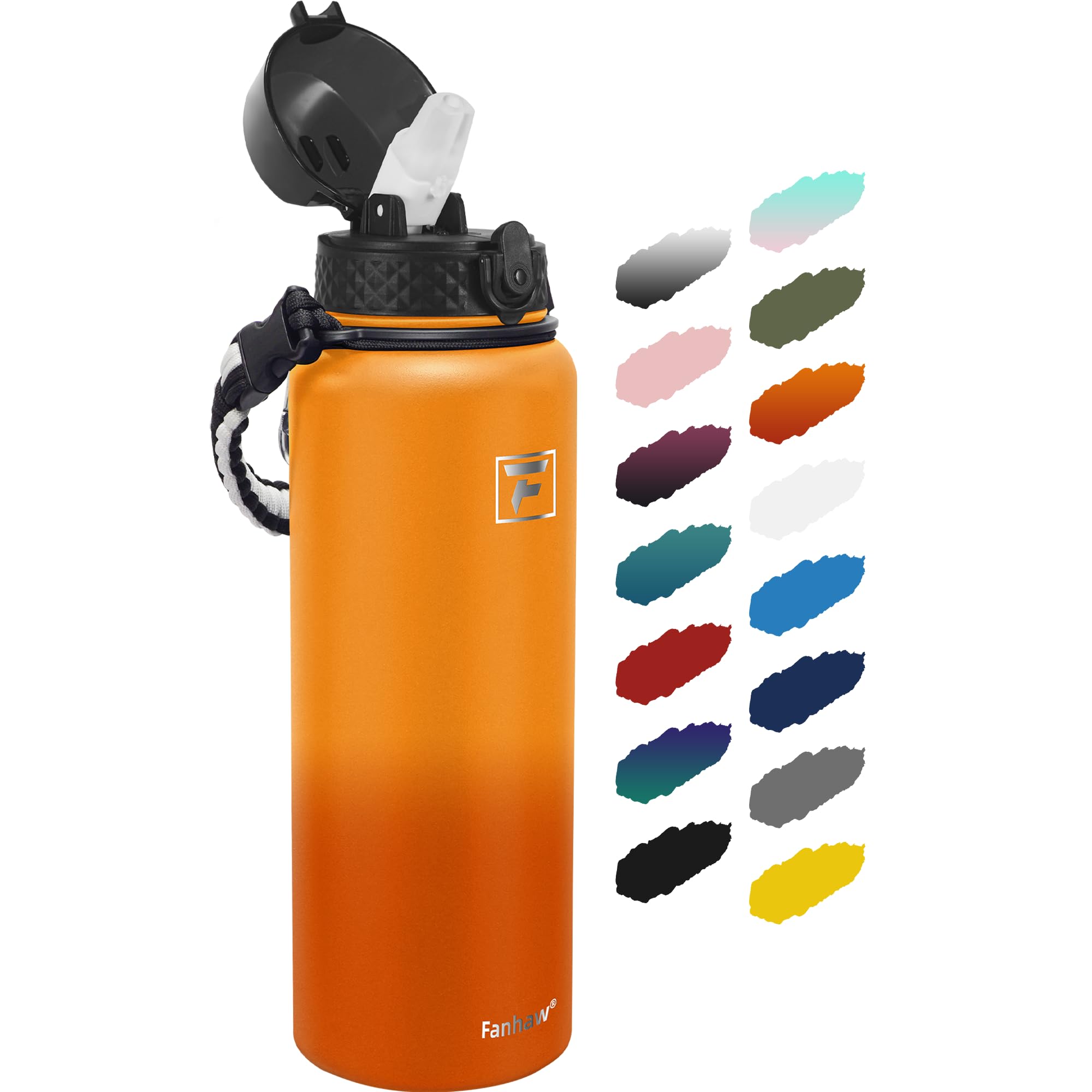 Fanhaw 40 Oz Stainless Steel Insulated Sports Water Bottles with Straw for Kids, Men and Women (Yellow Orange)
