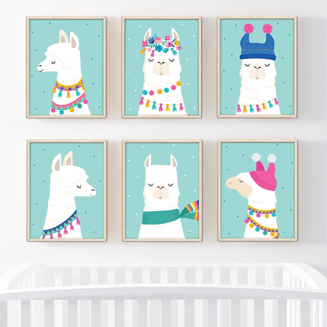 Andaz Press Llama Theme Nursery Kids Room Unframed Hanging Wall Art Poster Home Decor, 8.5X11-Inch, Aqua, Llama Head Family Grap