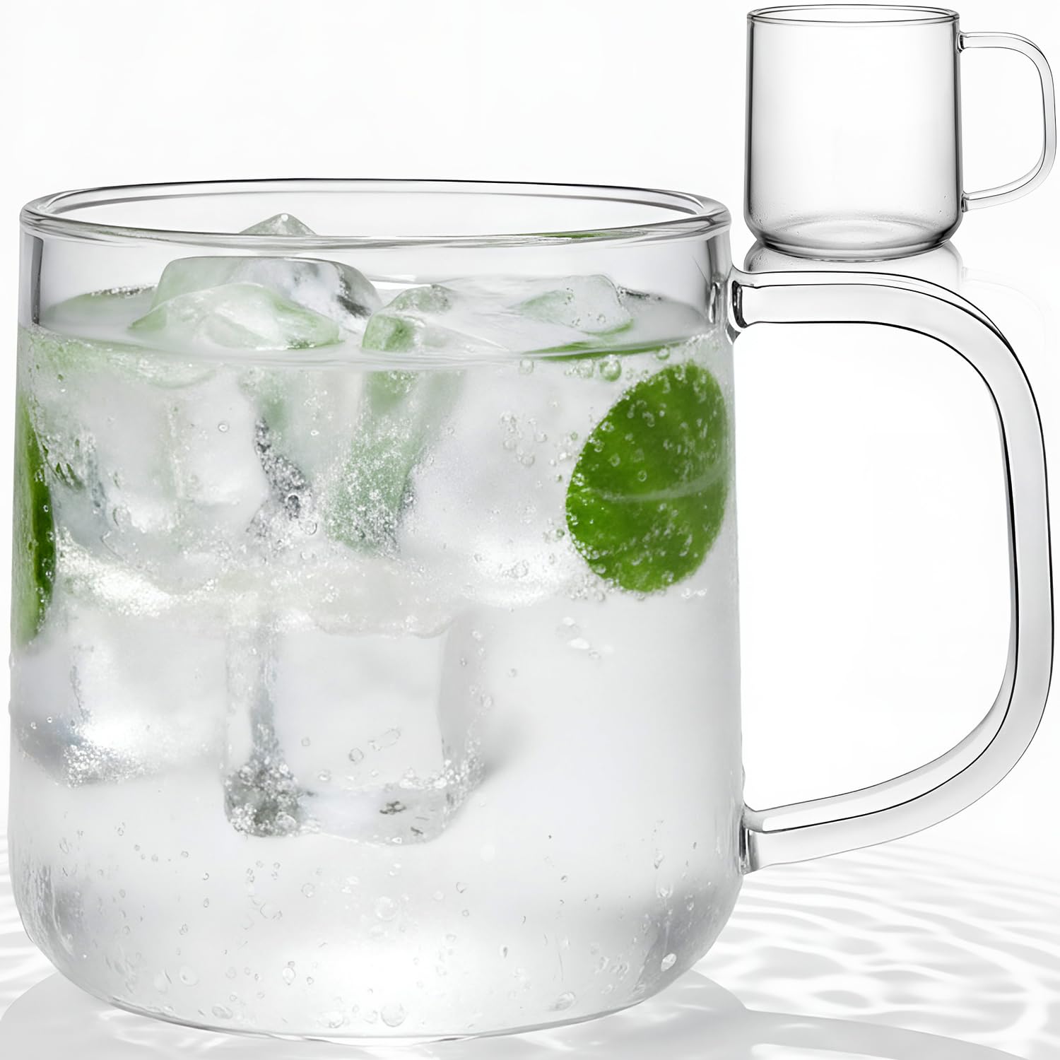 Aquach 20oz Glass Cups with Handle Set of 2, Clear Borosilicate Latte Mugs
