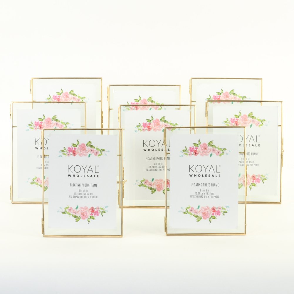 Koyal Wholesale Pressed Glass Floating Photo Frames 8-Pack with Stands for Horizontal or Vertical Pictures, Table Numbers, Place