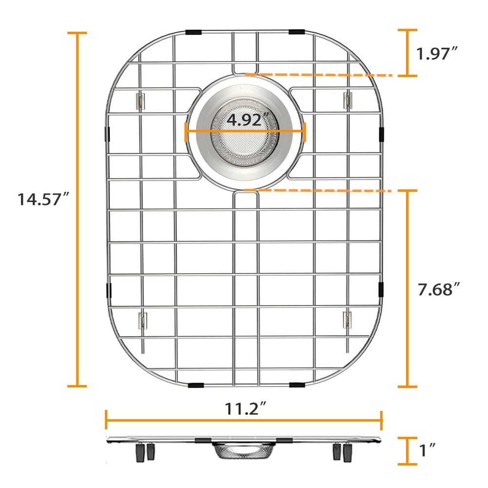 Alonsoo Sink Protectors for Kitchen Sink Stainless Steel Sink Grid Sink Rack for bottom of Sink 14.57''L?1.22''W Sink Bottom Grid with Rear Drain 1 Pack