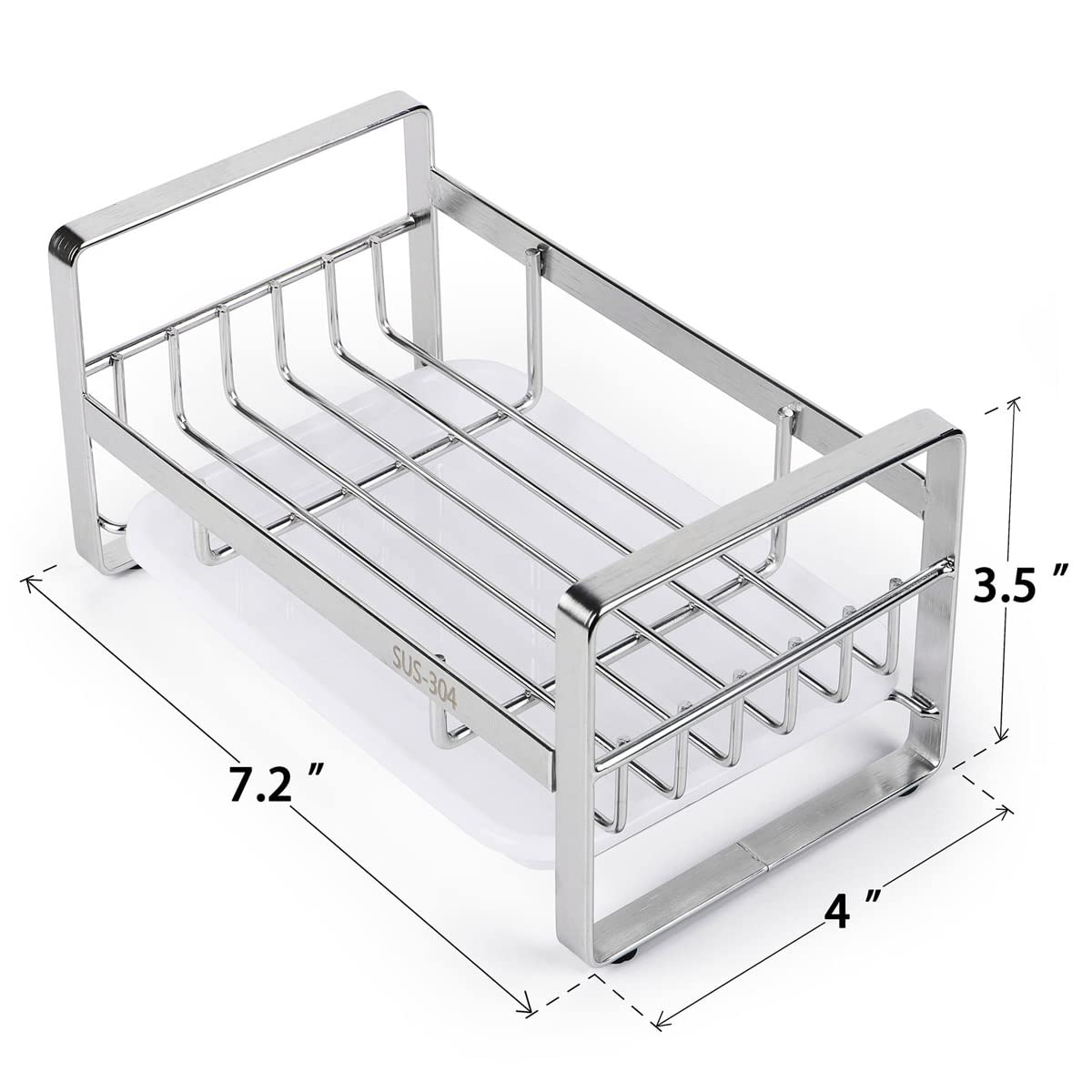 Hulisen Kitchen Sink Sponge Holder, 304 Stainless Steel Kitchen Soap Dispenser Caddy Organizer, Countertop Soap Dish Rack Draine