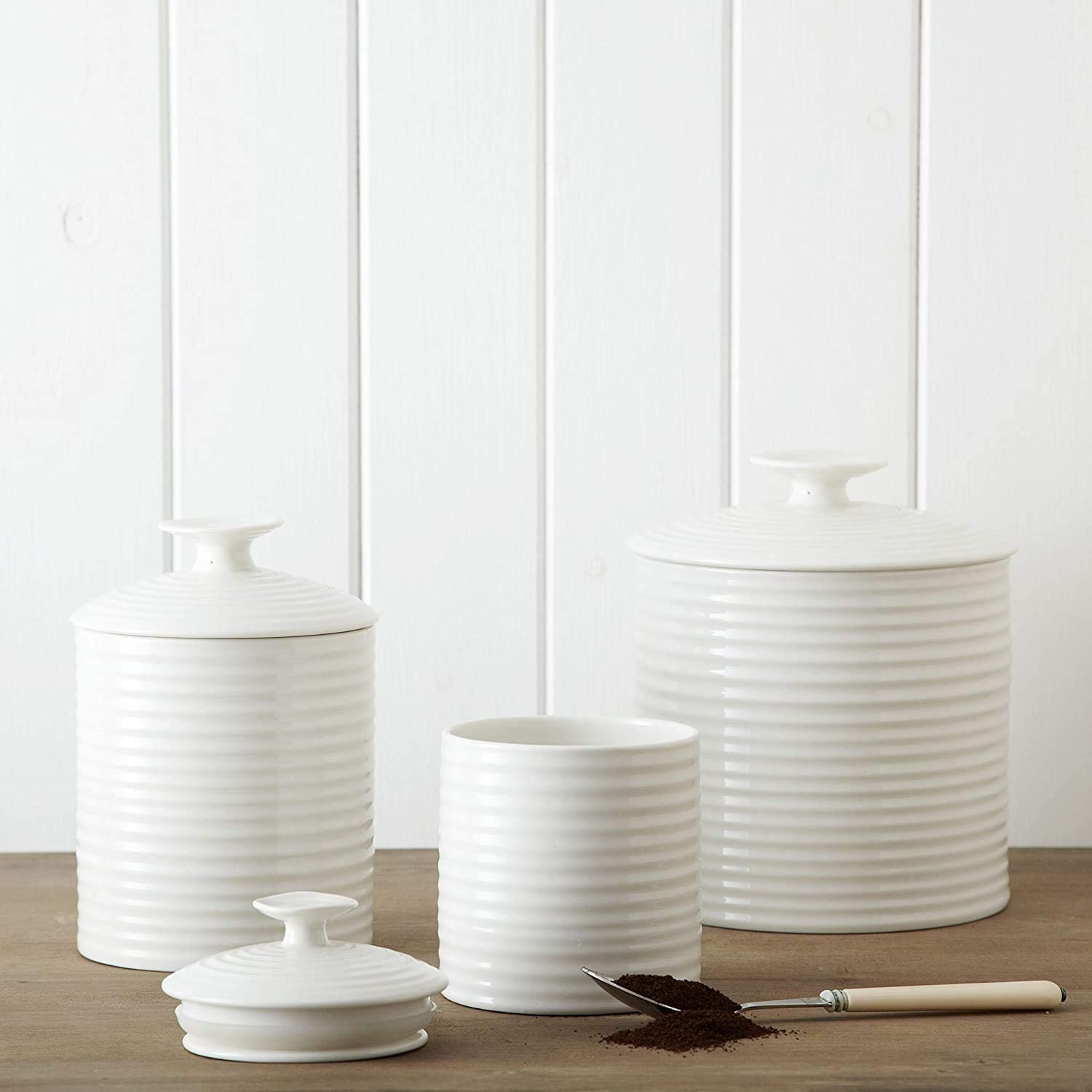 Portmeirion Sophie Conran White Medium Canister | 40 Oz Food Storage Container With Lid | Porcelain Canister For Pantry, Home, A
