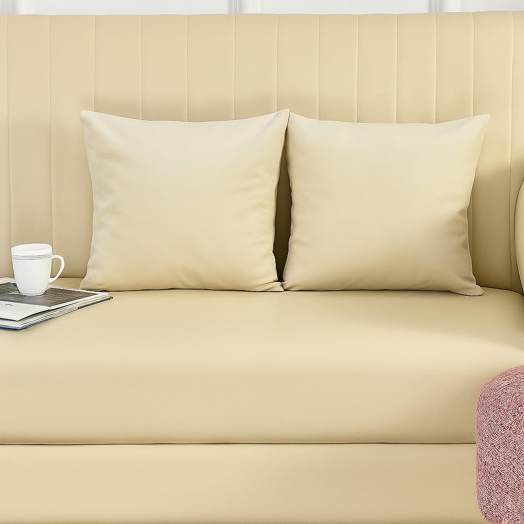 Stuffique Velvet Pillow Solid Plain 190 Tc Cushion Covers Pack Of 2 (16 X 16 Inch) Cream