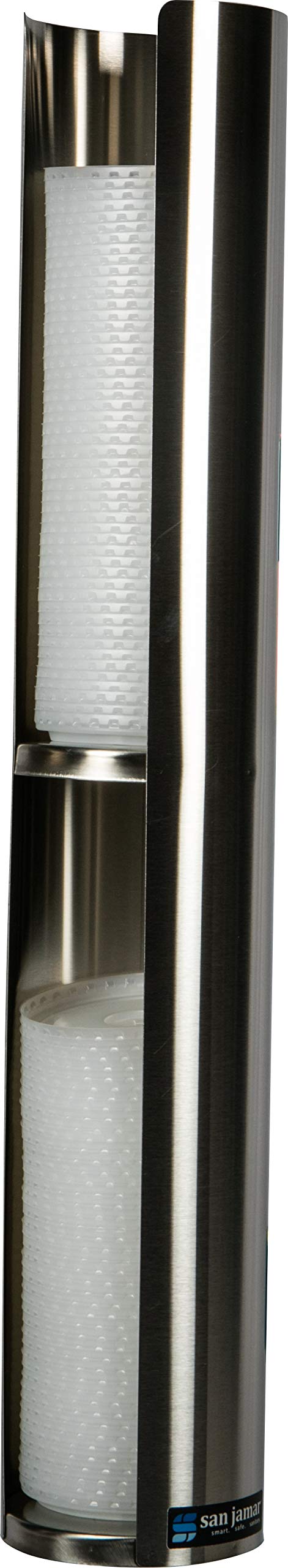 San Jamar Lid Dispenser Wall-Mounted, 12-24 Oz with Dual Lid Capacity for Restaurants, Dining Halls, and Fast Food, Stainless St