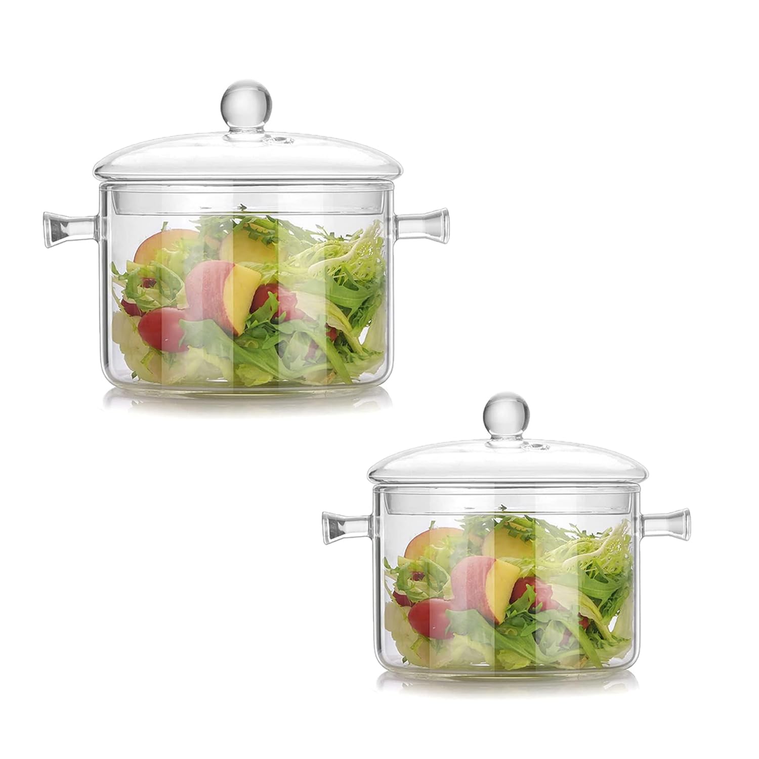 2 Pcs Glass Saucepan with Cover Set, 50 OZ and 64 OZ Glass Pots for Cooking on Stove Heat Resistant Clear Pots and Pans Set Stov