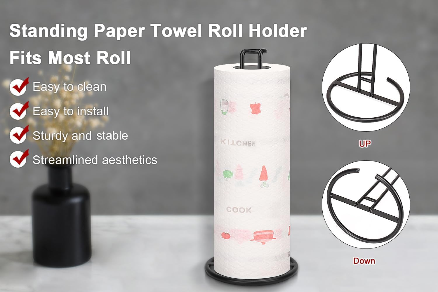Nearmoon Paper Towel Holder/Stand Dispenser, Sturdy, All Metal, Standard Or Jumbo-Sized For Kitchen Countertop, Farmhouse, Livin