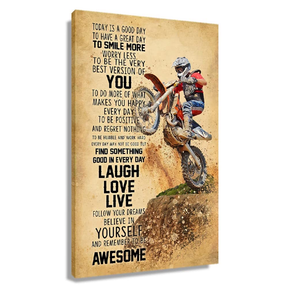 Framed Inspirational Wall Art Canvas Motivational Quotes Motocross Sport Poster Today Is A Good Day Vintage Encouraging Wall Dec
