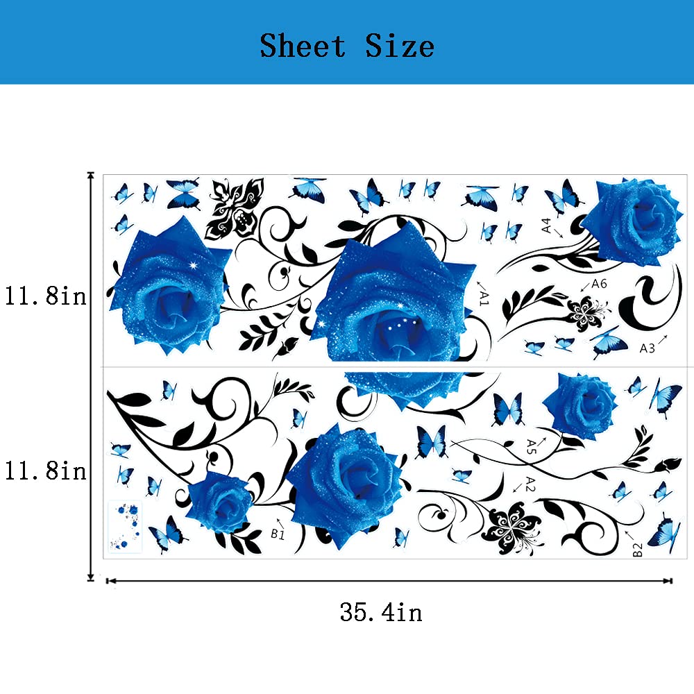 Supzone Blue Rose Wall Stickers Vinyl Floral Decal for Bedroom & Living Room, Model WS298