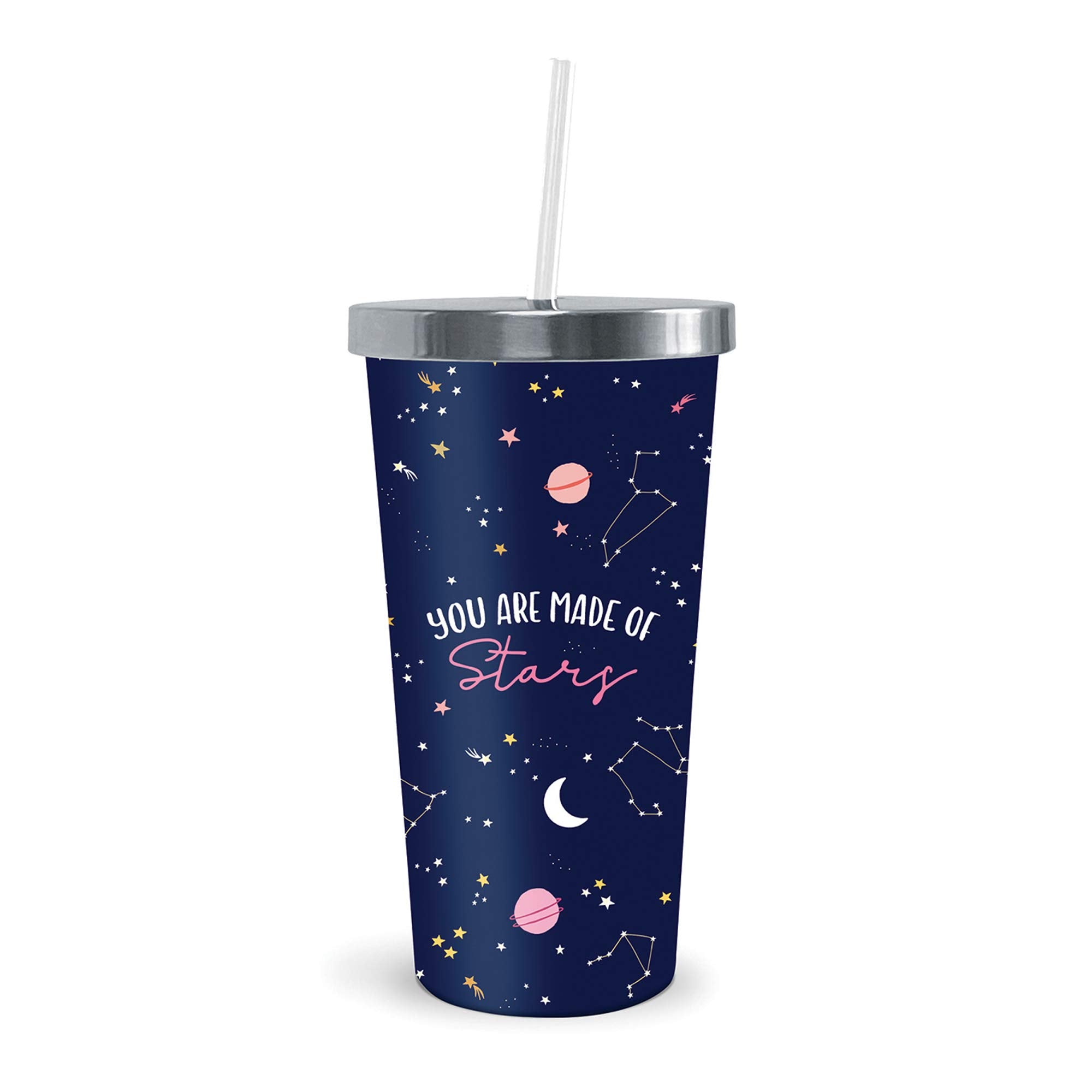 Studio Oh! Insulated Stainless Steel Water Tumbler With Straw You Are Made Of Stars - 17-Ounce Travel-Friendly Thermal Cup With