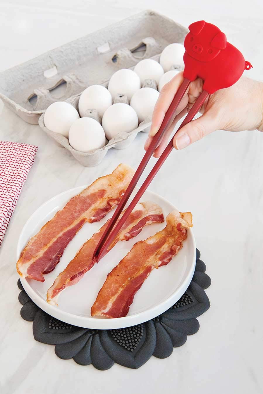 Talisman Designs Silicone Bacon Tongs | Heat Resistant Up To 400-Degrees | Turn & Serve Hot Bacon | Safe For Non-Stick Cookware,