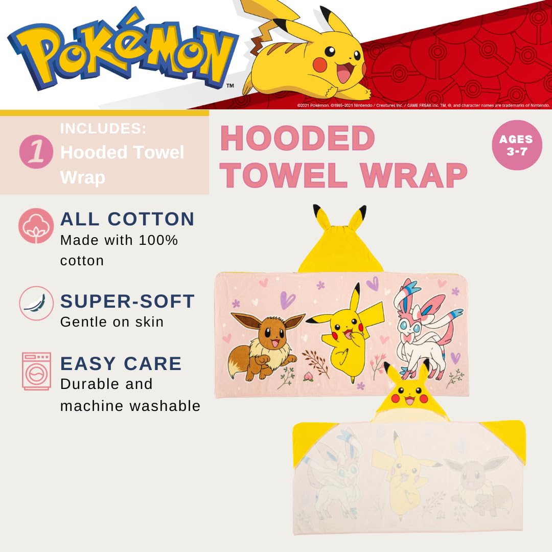 Franco Pokemon Girl Anime Kids Super Soft Bath/Pool/Beach Soft Cotton Terry Hooded Towel Wrap, 24 In X 50 In, (Officially Licens