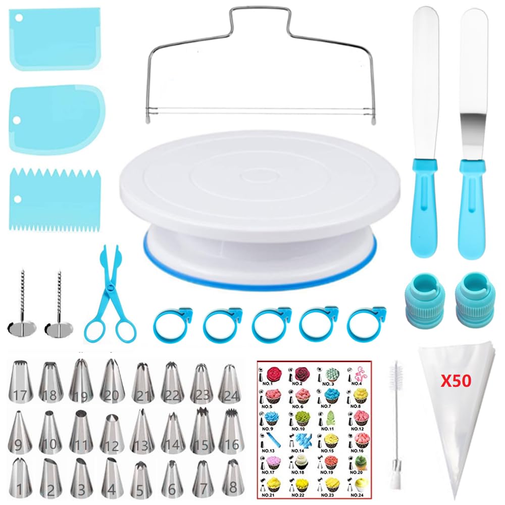 Anslyqa 93 Pcs Cake Decorating Kit With Cake Turntable,Cake Leveler,24 Numbered Icing Tips,2 Spatulas,2 Coupler,3 Comb Scrapers,