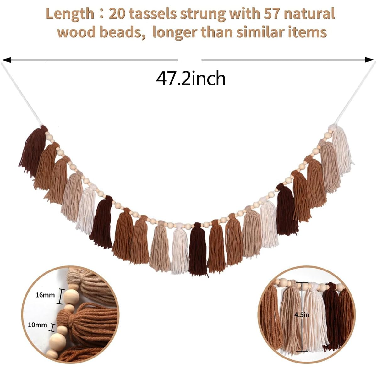 GIAUMA Brown Boho Yarn Tassel Garland Terracotta Rainbow Bunting Banner Western Neutral Wall Hanging Decor for Classroom Nursery