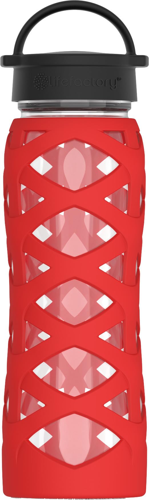 Lifefactory 22oz Glass Water Bottle with Classic Chug Cap, Red