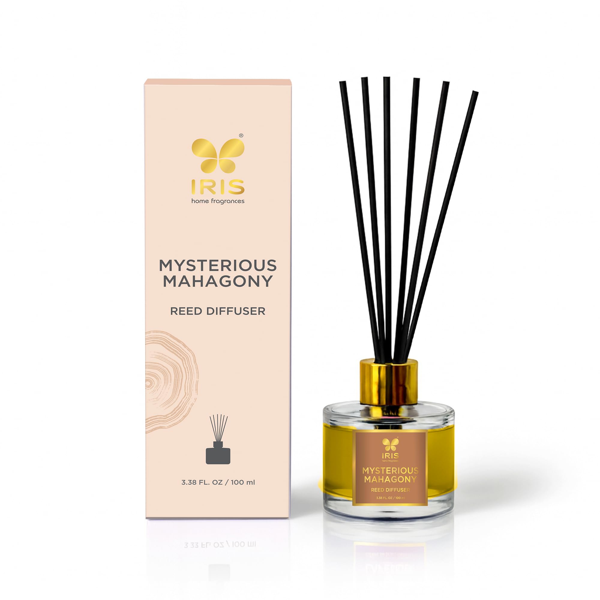 Iris Aroma Reed Diffuser - 100Ml | Elegant Home Fragrance With 6 Fiber Reeds, Glass Round Bottle With Gold Cap | Aroma Diffuser 