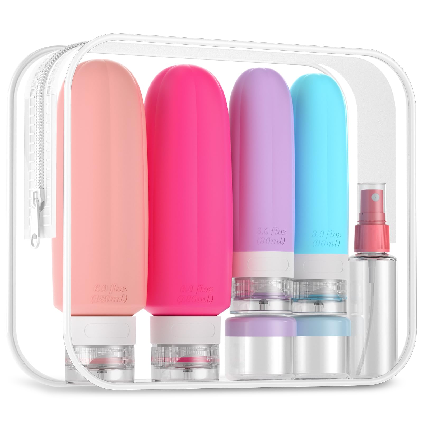 Gemice 16 Pack Travel Bottles For Toiletries, Large 6Oz Leakproof Travel Containers For Toiletries, Silicone Refillable Travel E