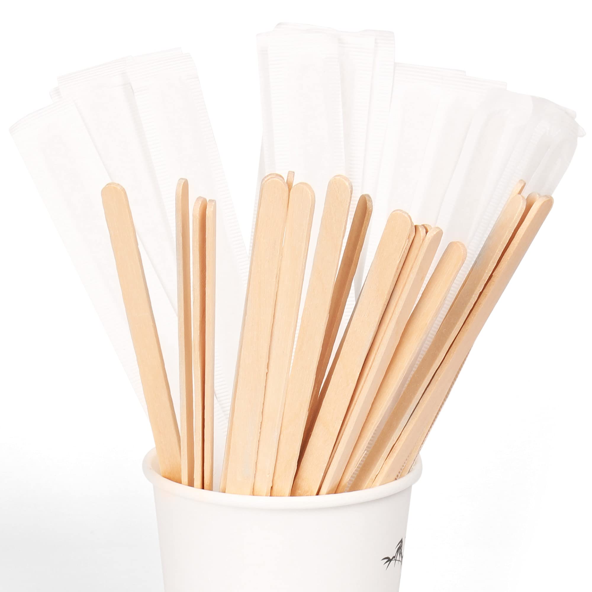 7 Inch 500 Pcs Individually Wrapped Coffee Stirrers  Paper Wrapped Coffee Stir Sticks  Wrapped Stir Sticks Disposable Wood Coffee Sticks for Coffee  Tea and Hot Chocolate Gifts