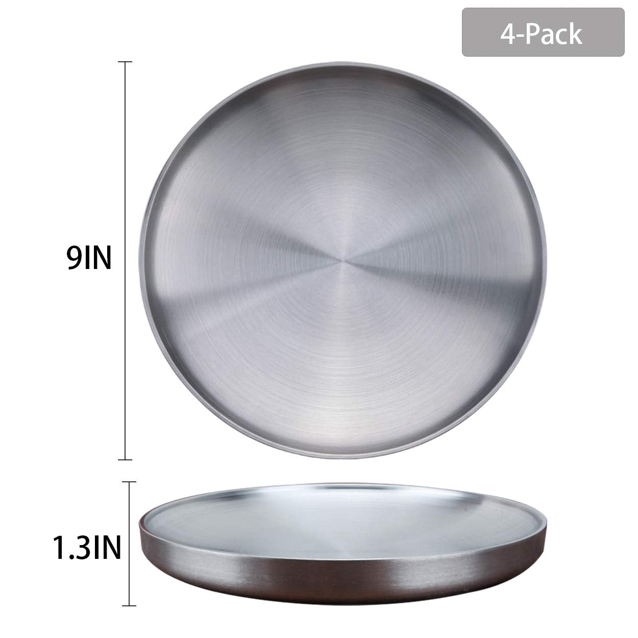 Sumerflos 304 Stainless Steel Dinner Plate, 9'' Double-Layer Round Dessert Plate, Serving Camping Salad Plate For Homr Kichten,