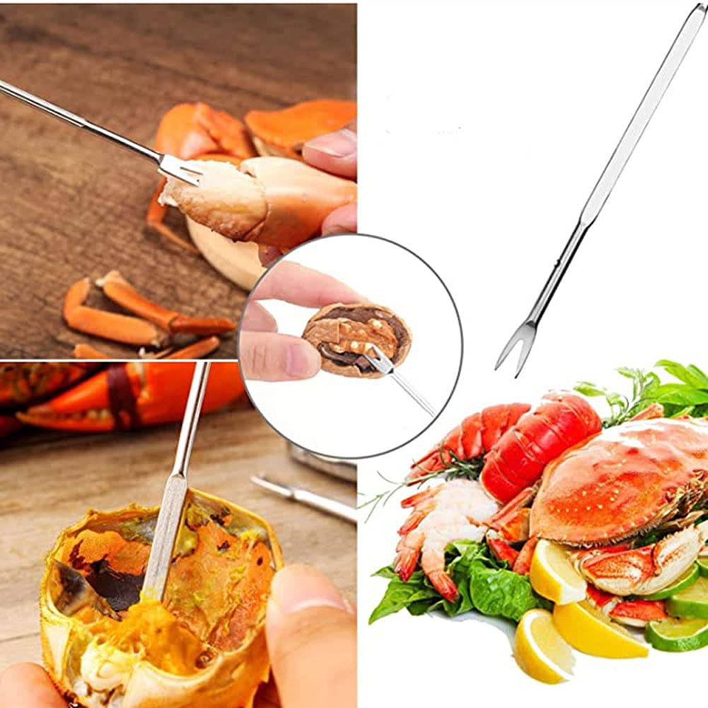 12Pcs Stainless Steel Lobster Crab Seafood Pick Forks And Scoop Nut Forks Seafood Picker Fork Kitchen Tools, Silver
