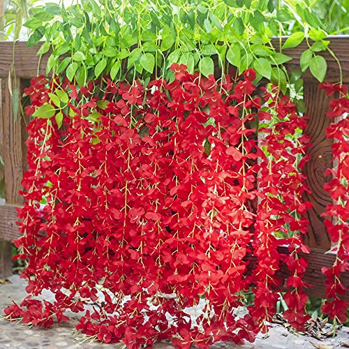 Mundeya Artificial Hanging Wisteria Flower Vine, Pack Of 6, Red