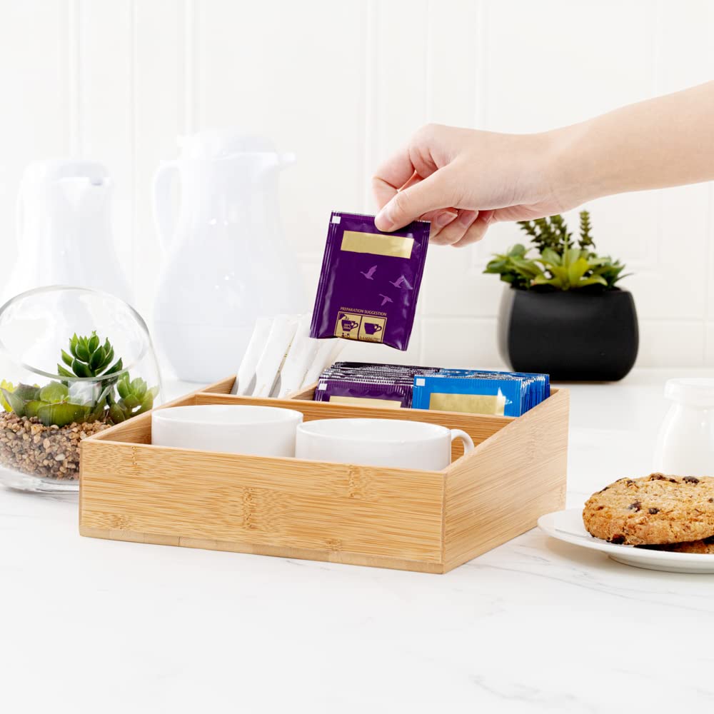 Restaurantware 8.3X8.3X2 Inch Coffee Condiment Organizer,1 Rectangle Creamer Organizer-3 Compartments,Break-Resistant,Natural Ba
